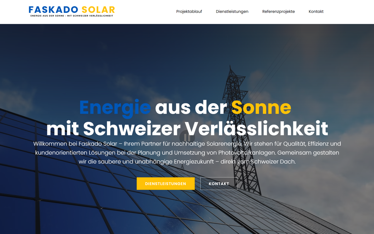 Screenshot der Website von Faskado Solar GmbH